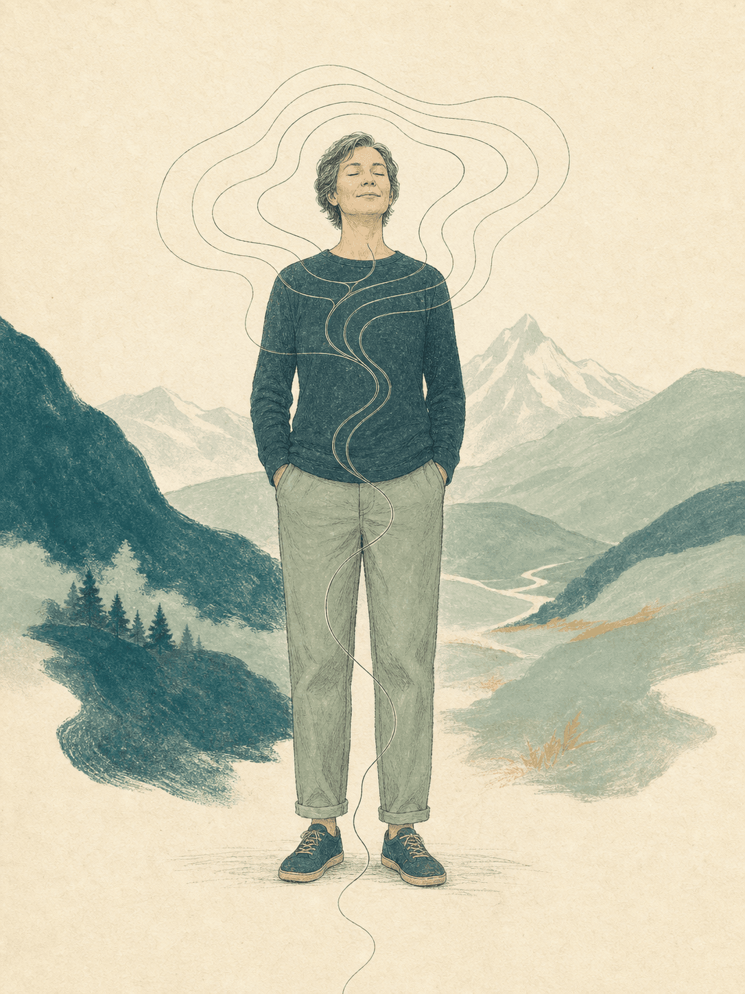 Illustration d'une personne retrouvant une circulation énergétique apaisée