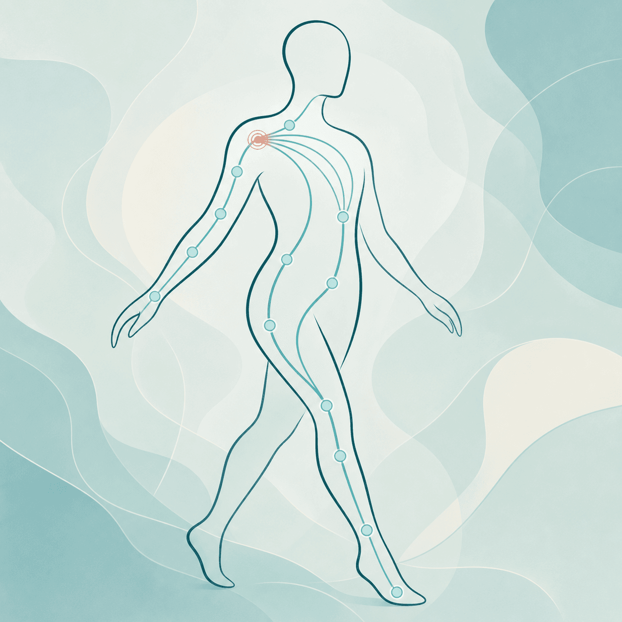 Illustration des chemins et points d'énergie dans le corps